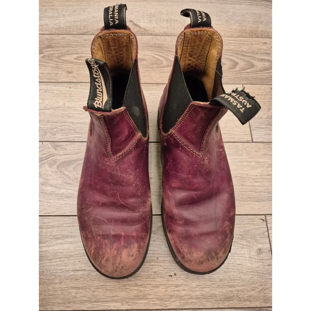 Blundstone Womens Red Burgundy Leather Chelsea Boots‎ Distressed Pull On Sz 5.5